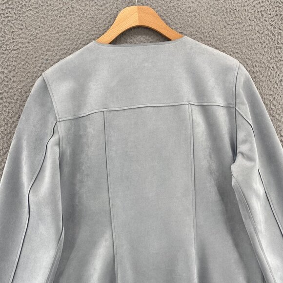 Chicos Jacket Womens 0 US Small Blue Grey Scuba Suede Stretch Snap Up Pocket NWT - Picture 9 of 11